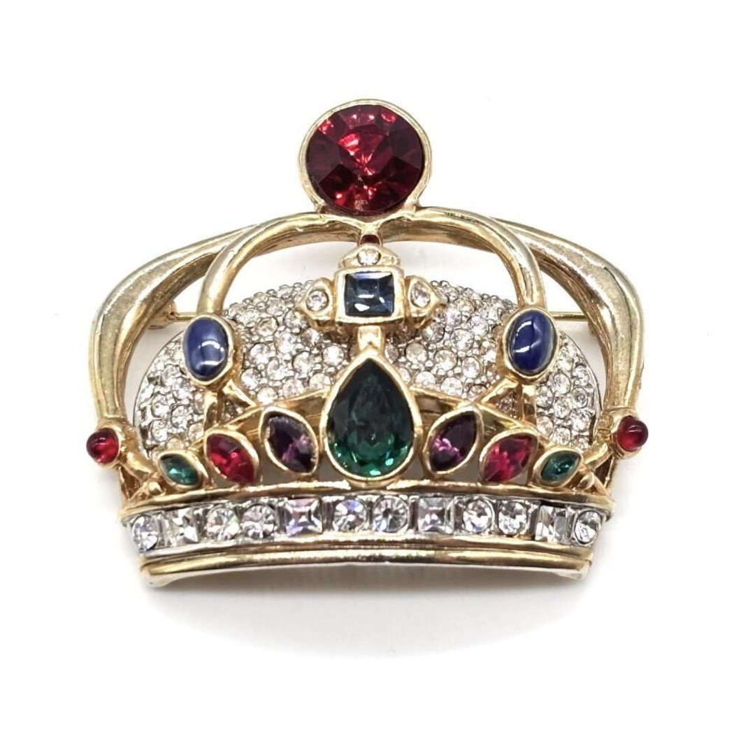 Rare  Early Chameau Et Chameau Swarovski Pave Crystal Crown Brooch